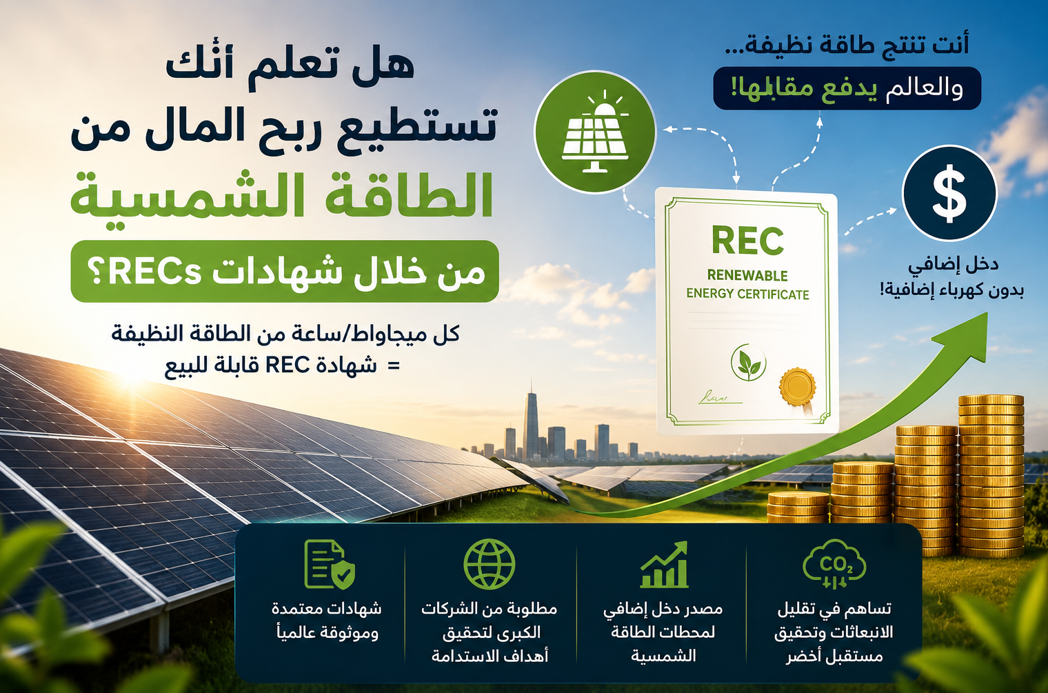 كيف تربح من الطاقة الشمسية عبر شهادات RECs؟